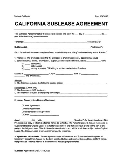 The <b>California</b> <b>sublease</b> agreement is a legal document that binds the current tenant of a rental property (the "sublessor") to a new tenant (the "sublessee") and permits the new tenant to take over all (or part) of the property. . Sublease california law